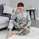 Ice Silk Couple Pajamas Spring And Summer Long-sleeved Printed Silk Pajamas