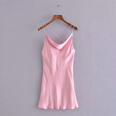 Silk Satin Texture Sexy Cross Short Dress