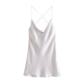 Silk Satin Texture Sexy Cross Short Dress