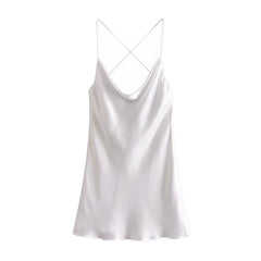 Silk Satin Texture Sexy Cross Short Dress