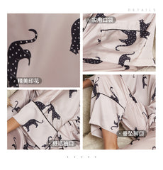 New Ice Silk Sleeve Digital Print Leopard Pajama Women