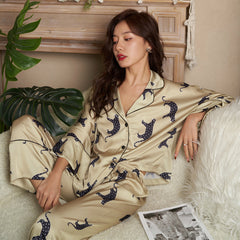 New Ice Silk Sleeve Digital Print Leopard Pajama Women