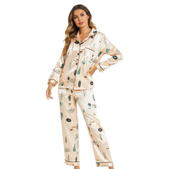 Women's Home Silk Satin Printed Pajama Set