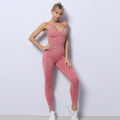 New Seamless Knitted Fitness Jumpsuit In Europe And America Sexy Sling High Elastic Tight Jumpsuit Yoga Suit For Women