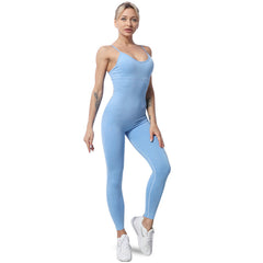 New Seamless Knitted Fitness Jumpsuit In Europe And America Sexy Sling High Elastic Tight Jumpsuit Yoga Suit For Women