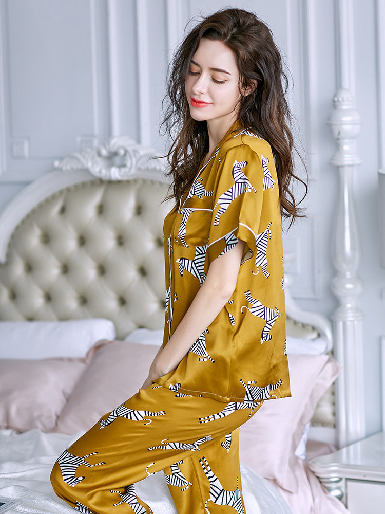 Ladies Mulberry Silk Pajamas Silk Printed Homewear
