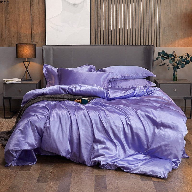 Pure Color Ice Silk Four-piece Bedding