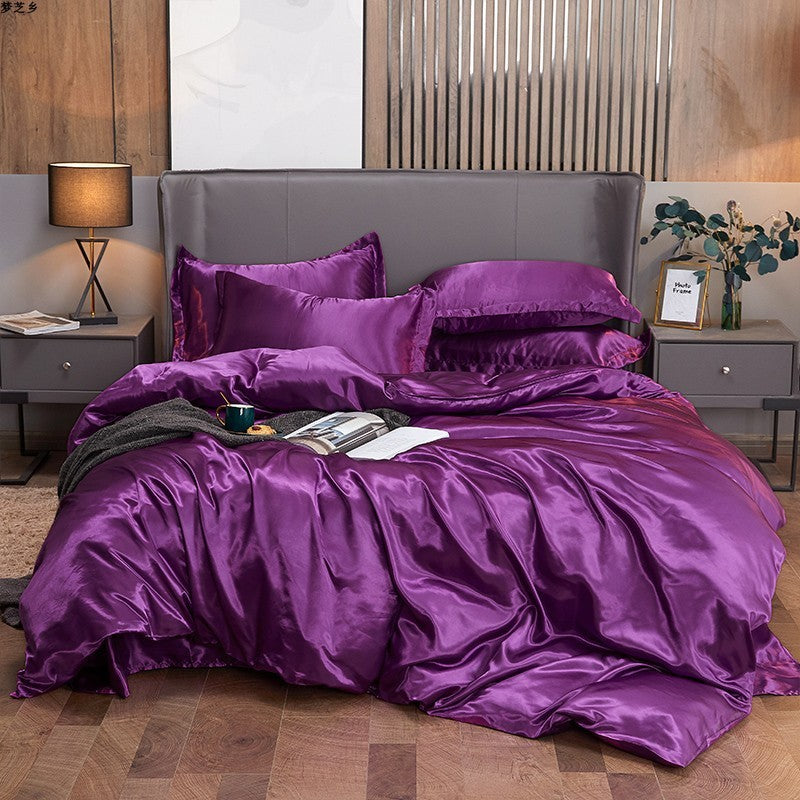 Pure Color Ice Silk Four-piece Bedding