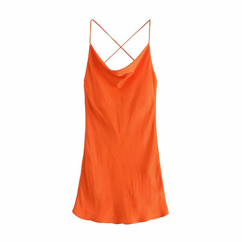 Silk Satin Texture Sexy Cross Short Dress