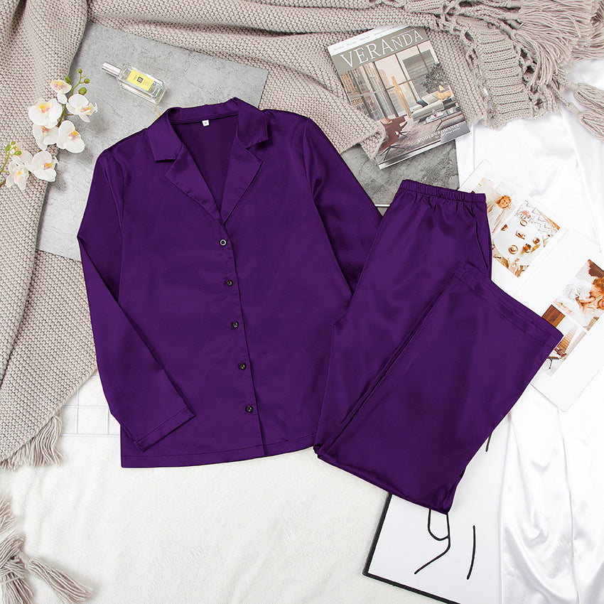 Lapel Satin Black Long Sleeve Pajama Set