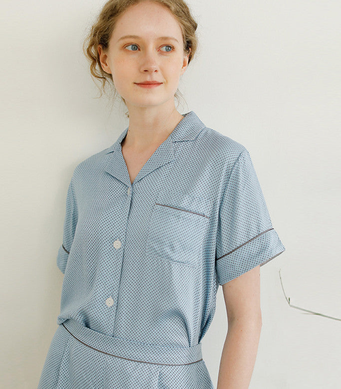 Women's satin blue pajamas set