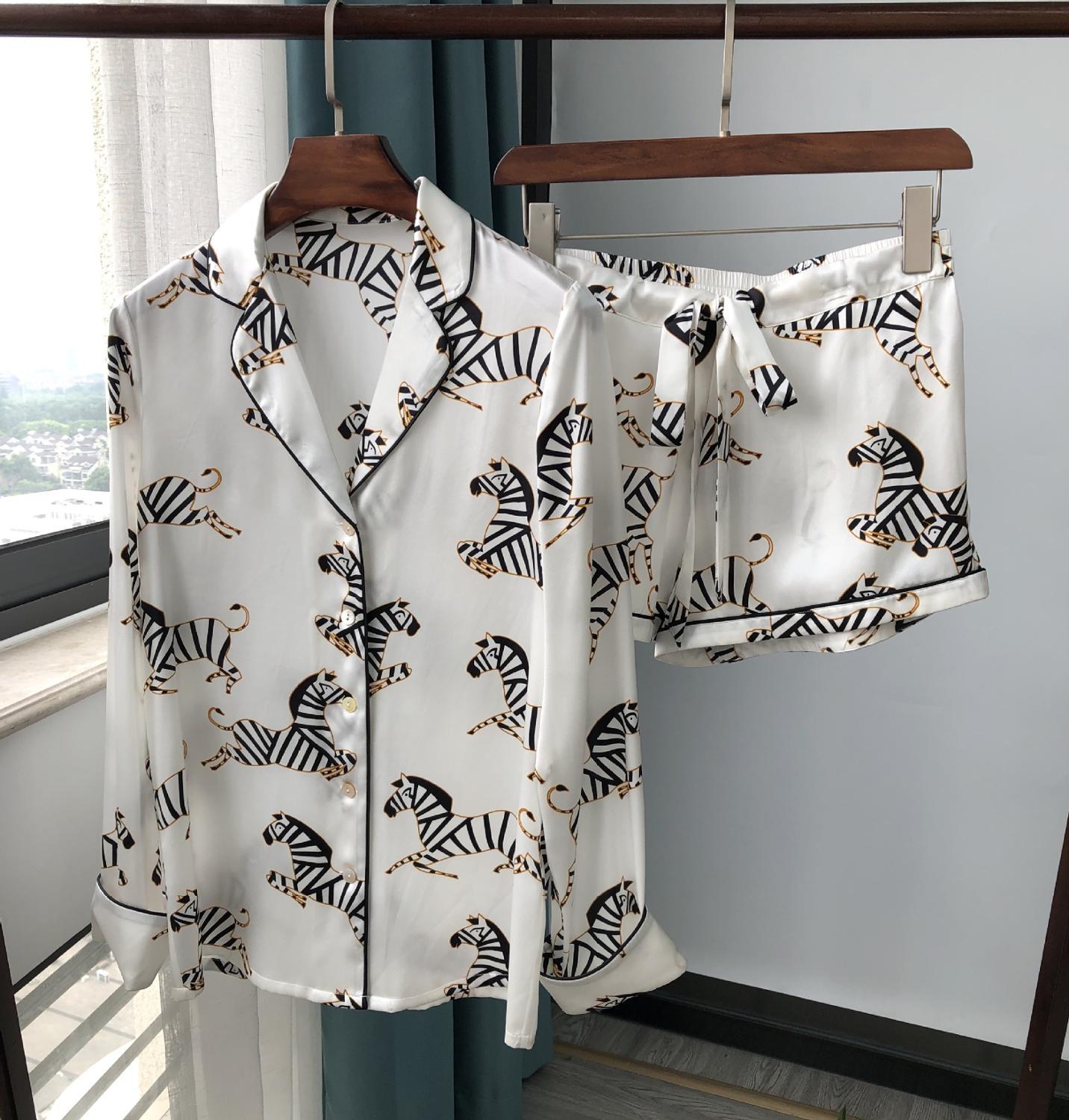 Pajama silk top shorts trousers