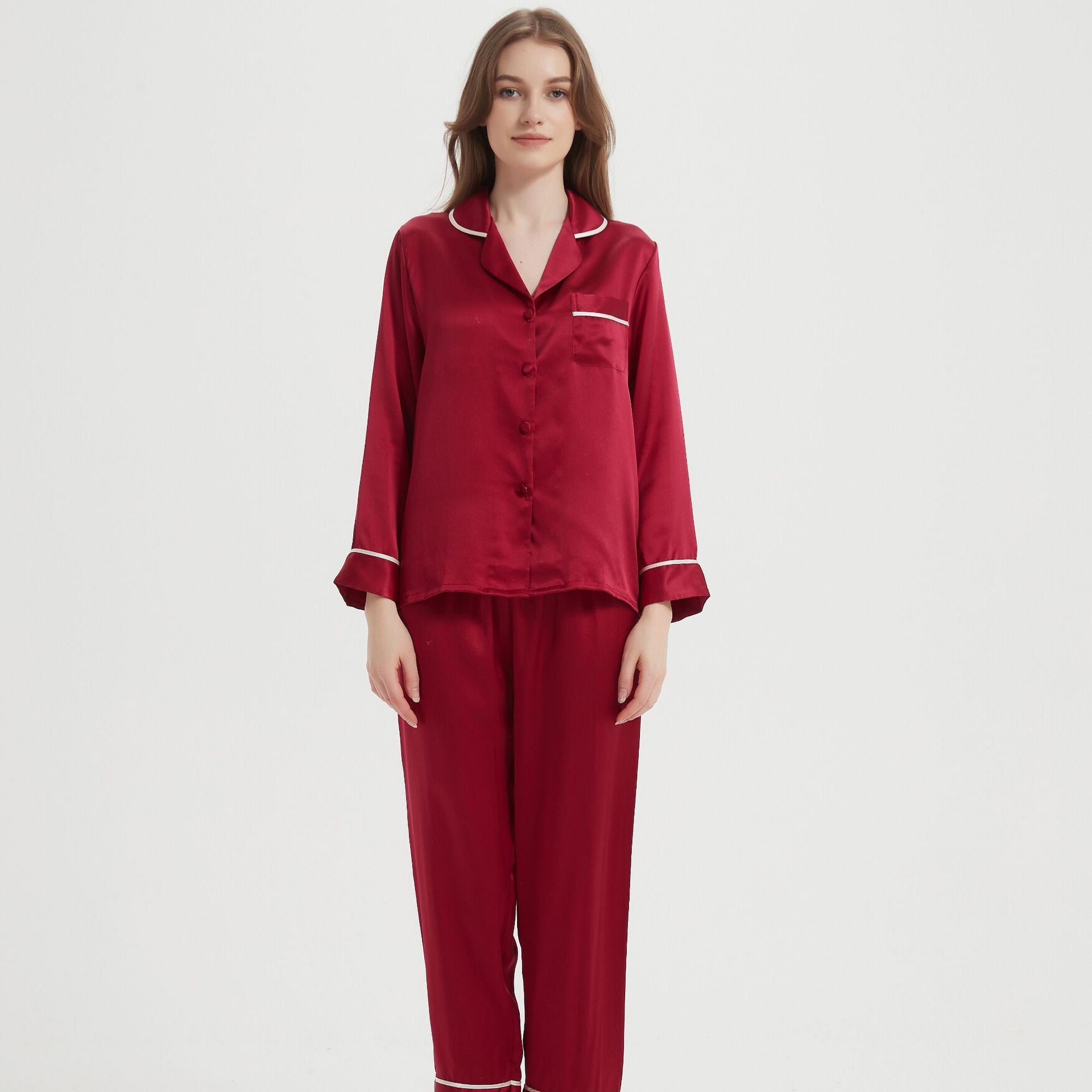 Pajamas Two-piece Homewear Long Sleeve Silk Women