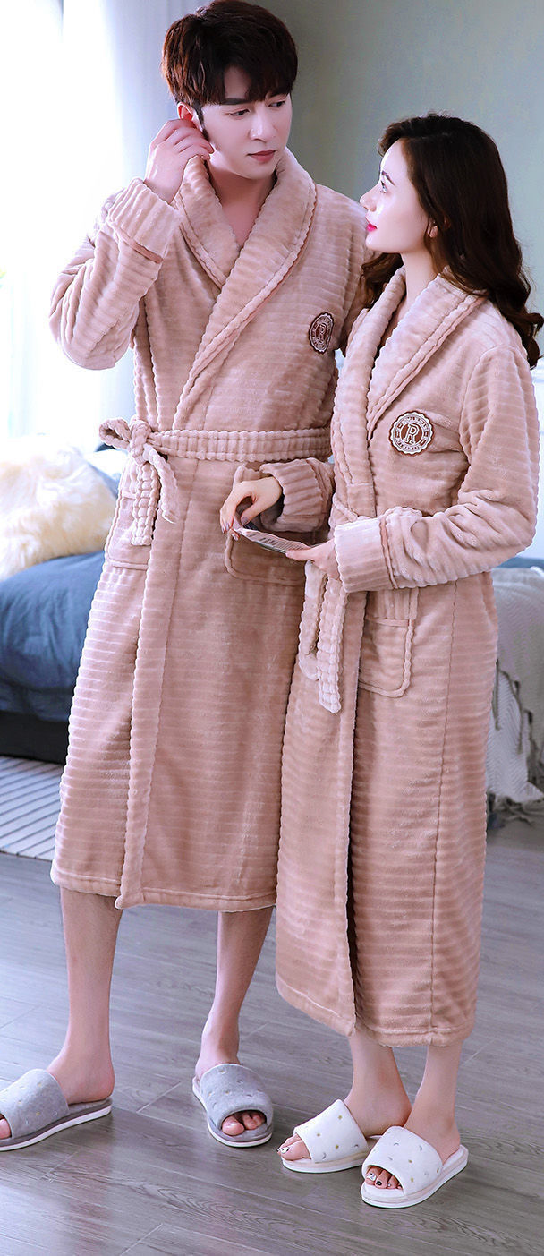 Coral Fleece Long-sleeved Plus Fleece Plus Long Pajamas And Bathrobe
