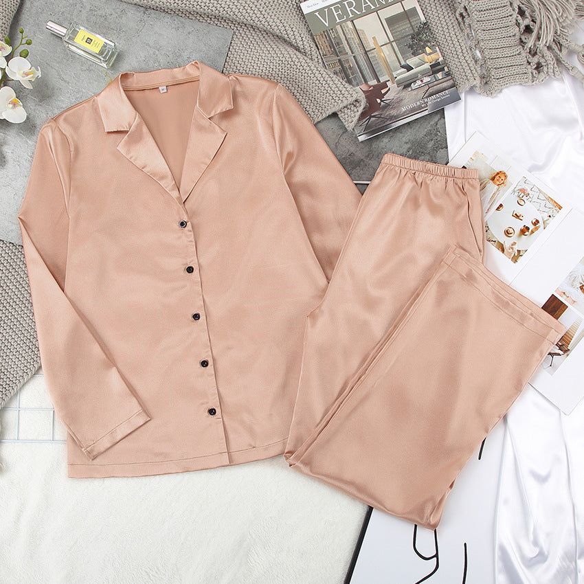Lapel Satin Black Long Sleeve Pajama Set