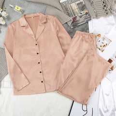 Lapel Satin Black Long Sleeve Pajama Set