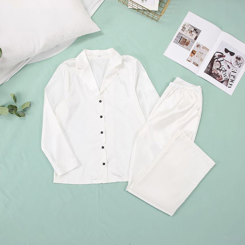 Lapel Satin Black Long Sleeve Pajama Set