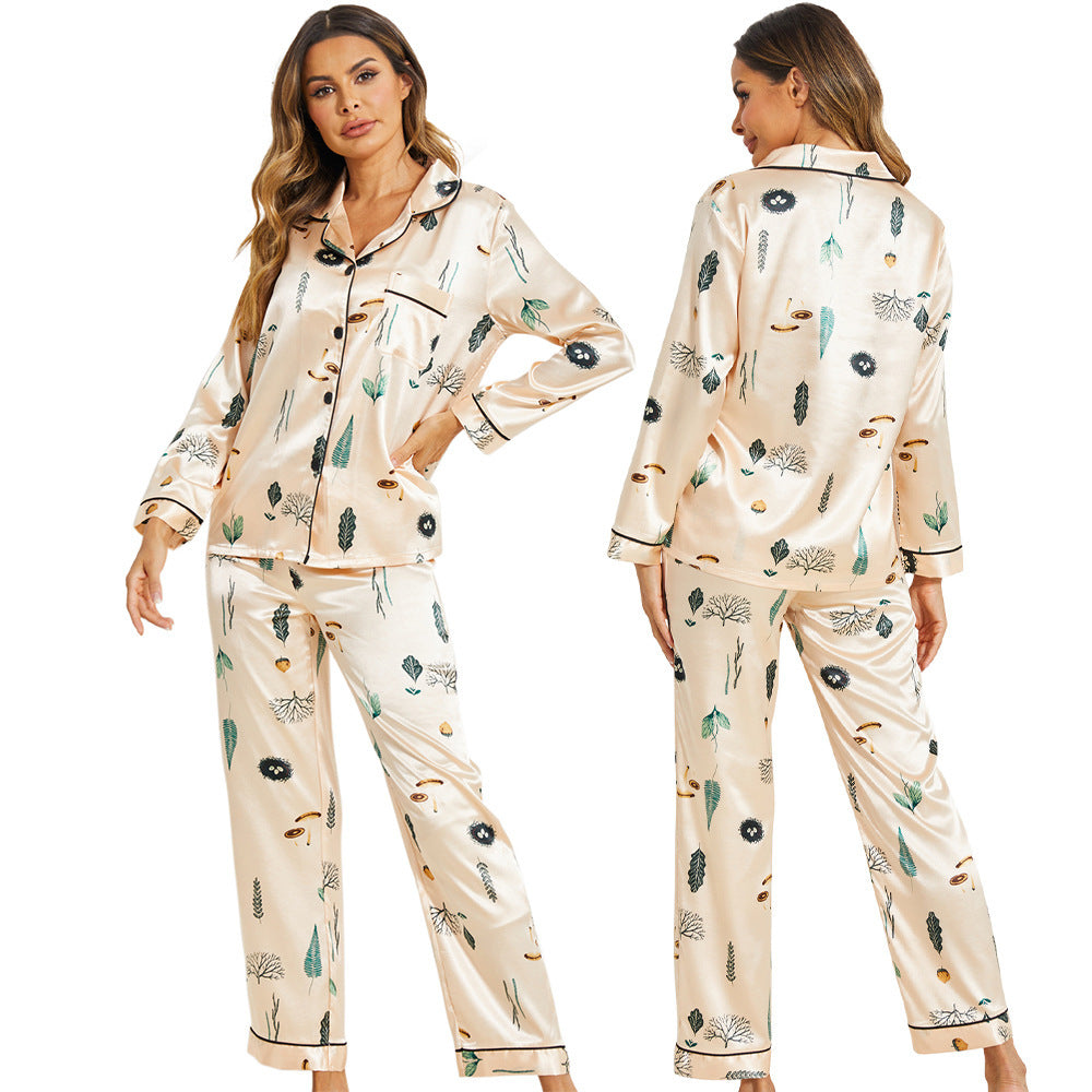 Women's Home Silk Satin Printed Pajama Set