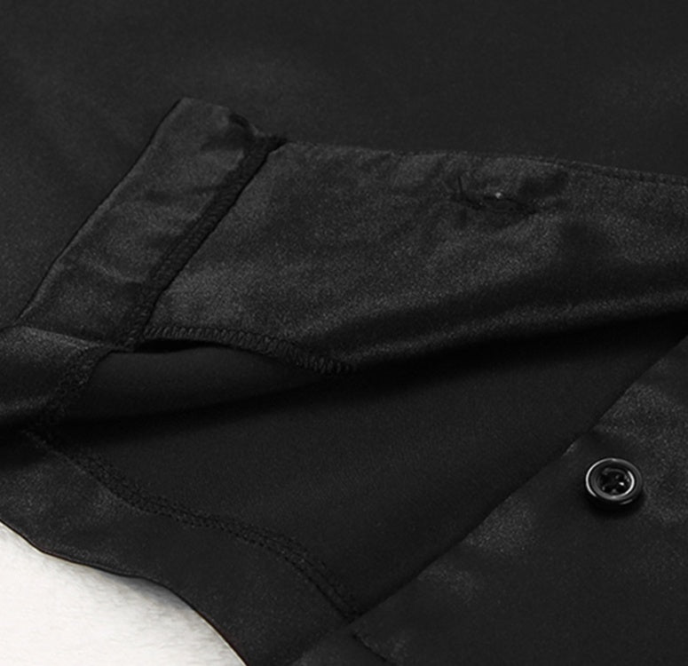 Lapel Satin Black Long Sleeve Pajama Set