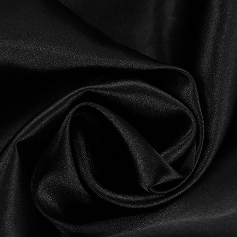 Lapel Satin Black Long Sleeve Pajama Set