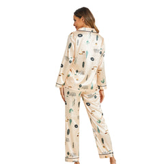 Women's Home Silk Satin Printed Pajama Set