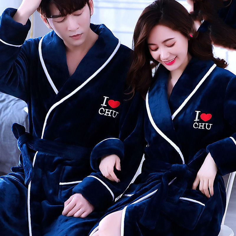Coral Fleece Long-sleeved Plus Fleece Plus Long Pajamas And Bathrobe