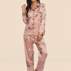 Two-piece Stretch Satin Home Wear Pajamas Women