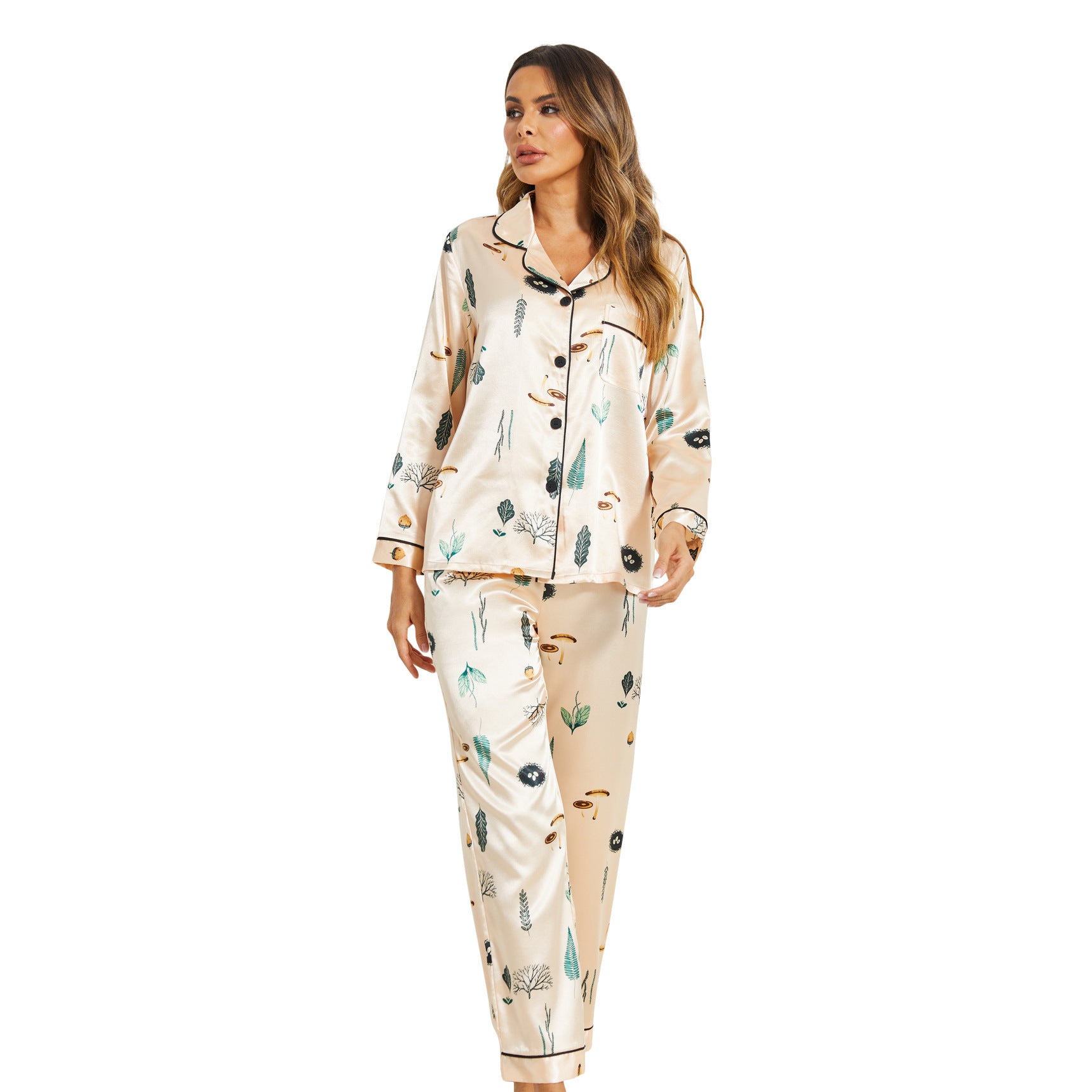 Women's Home Silk Satin Printed Pajama Set