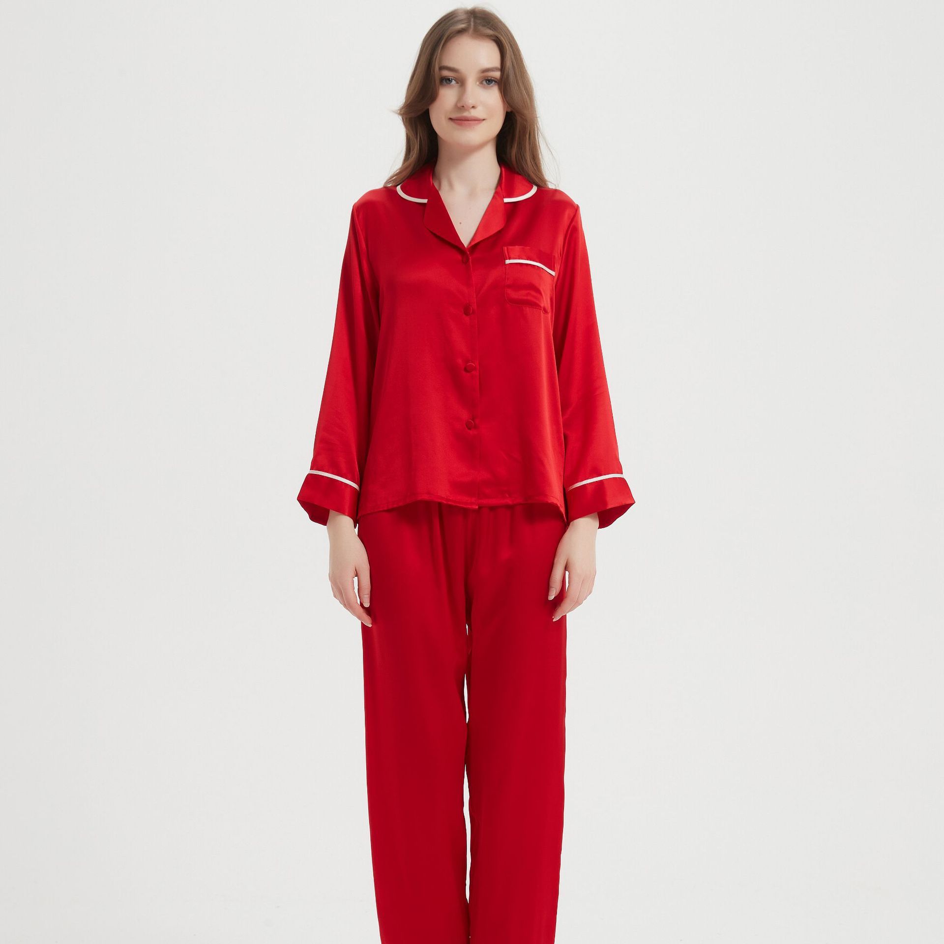 Pajamas Two-piece Homewear Long Sleeve Silk Women