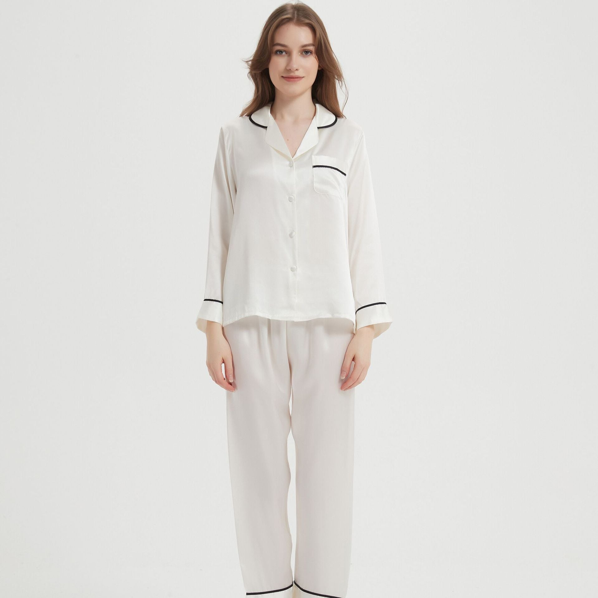 Pajamas Two-piece Homewear Long Sleeve Silk Women